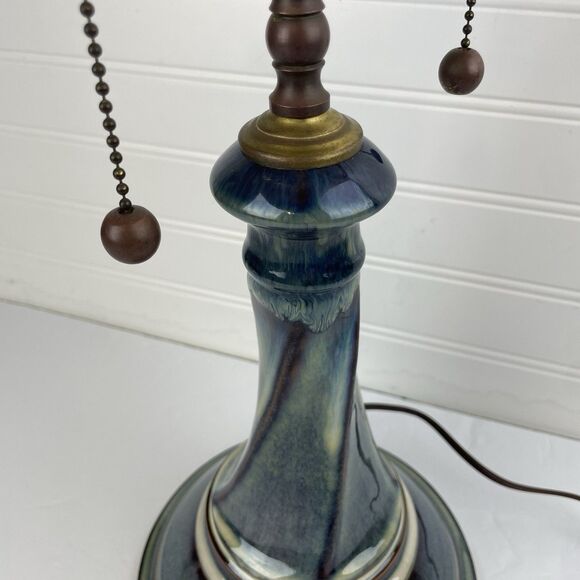 VTG Bill Campbell Pottery Table Lamp Purple Blue Drip Glaze Twist Double Socket - Picture 2 of 10